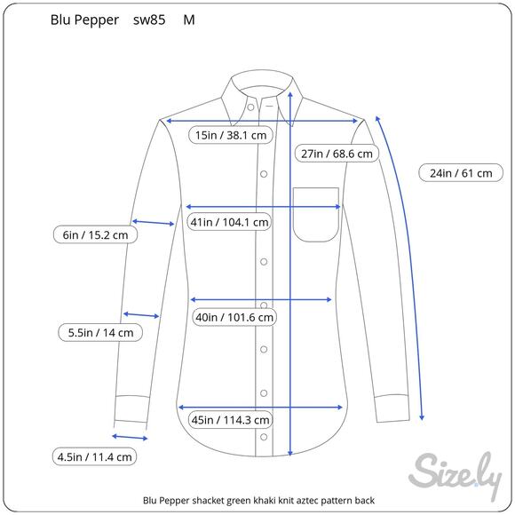 Blu Pepper shacket green khaki yellow knit aztec pattern sweater back - Picture 2 of 10